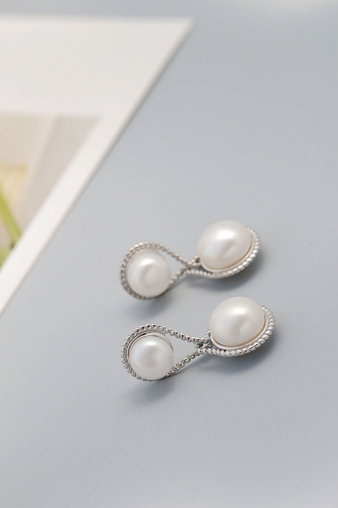 Minimalist Style 925 Sterling Silver Earrings Inlaid Natural Freshwater Pearl Earring Lady Fashion Creative Jewelry Gift