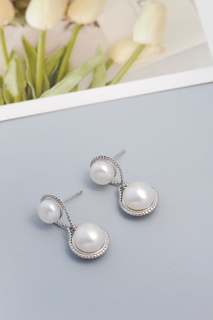 Minimalist Style 925 Sterling Silver Earrings Inlaid Natural Freshwater Pearl Earring Lady Fashion Creative Jewelry Gift