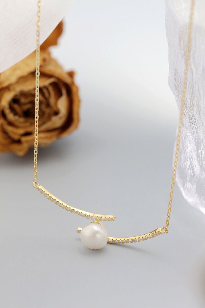 Exquisite 925 Sterling Silver Pendant Inlaid Natural Freshwater Pearl 18K Gold Plated Pendant Necklace Set Minimalist Jewelry