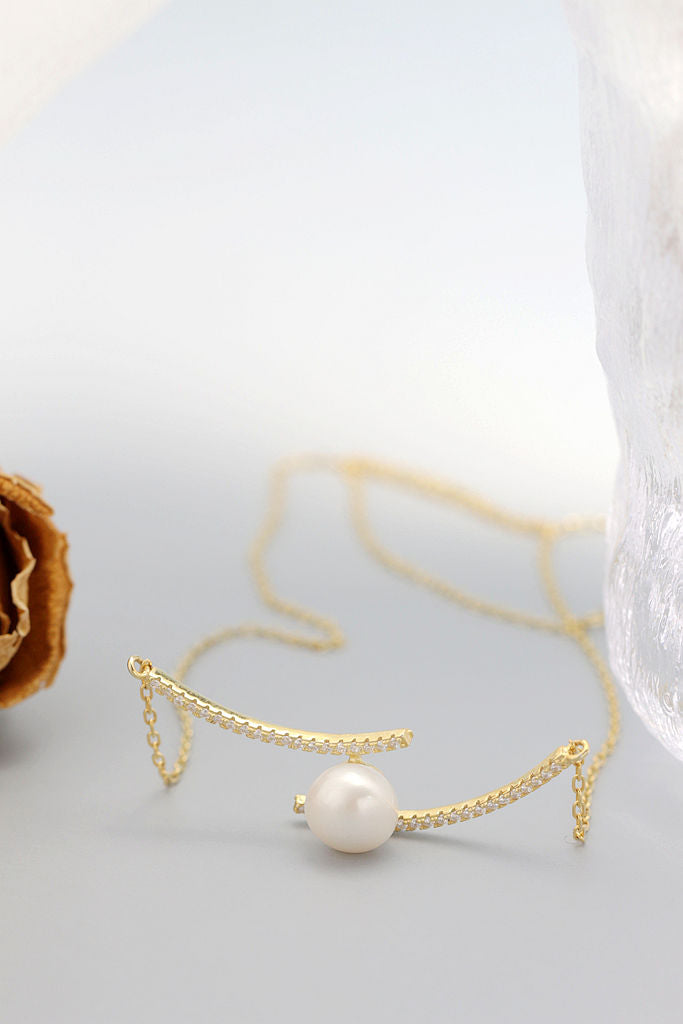 Exquisite 925 Sterling Silver Pendant Inlaid Natural Freshwater Pearl 18K Gold Plated Pendant Necklace Set Minimalist Jewelry