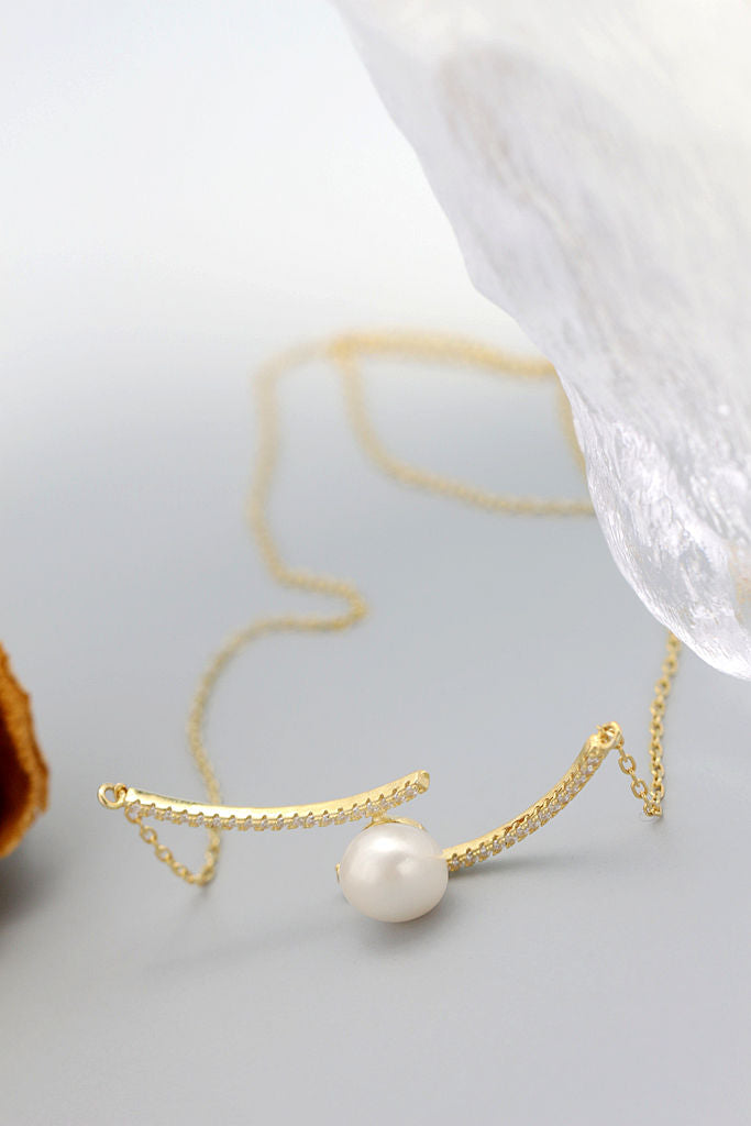 Exquisite 925 Sterling Silver Pendant Inlaid Natural Freshwater Pearl 18K Gold Plated Pendant Necklace Set Minimalist Jewelry