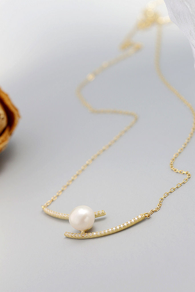Exquisite 925 Sterling Silver Pendant Inlaid Natural Freshwater Pearl 18K Gold Plated Pendant Necklace Set Minimalist Jewelry