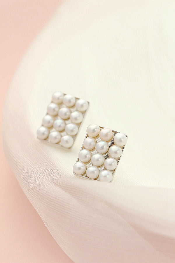 Authentic 925 Sterling Silver Earstuds Inlaid Natural Freshwater Pearl Creative Geometry Earring Lady Fashion Style Jewelry Gift