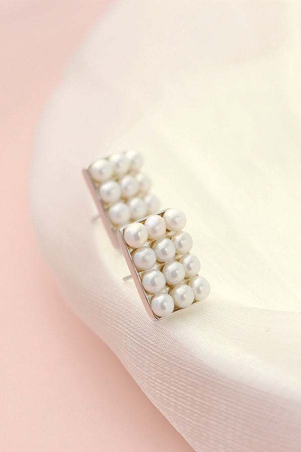 Authentic 925 Sterling Silver Earstuds Inlaid Natural Freshwater Pearl Creative Geometry Earring Lady Fashion Style Jewelry Gift