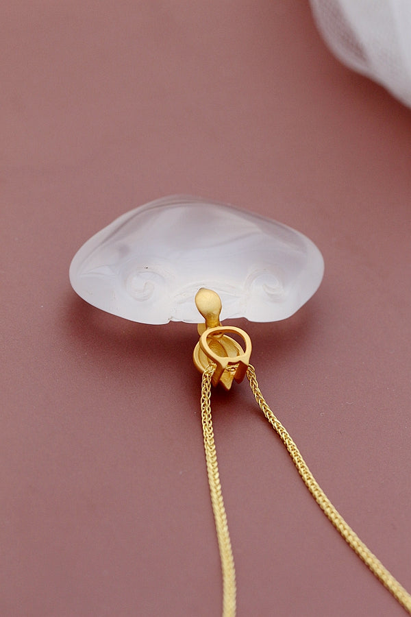 Authentic 925 Sterling Silver Pendant Inlaid Natural Chalcedony Gold Plated Pendant National Style Female Trendy Jewelry Gift
