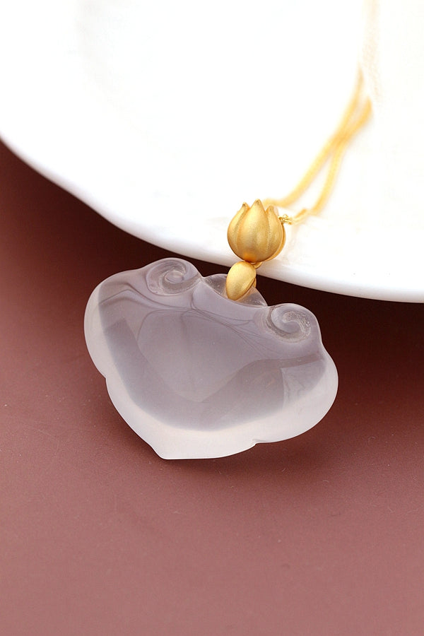 Authentic 925 Sterling Silver Pendant Inlaid Natural Chalcedony Gold Plated Pendant National Style Female Trendy Jewelry Gift