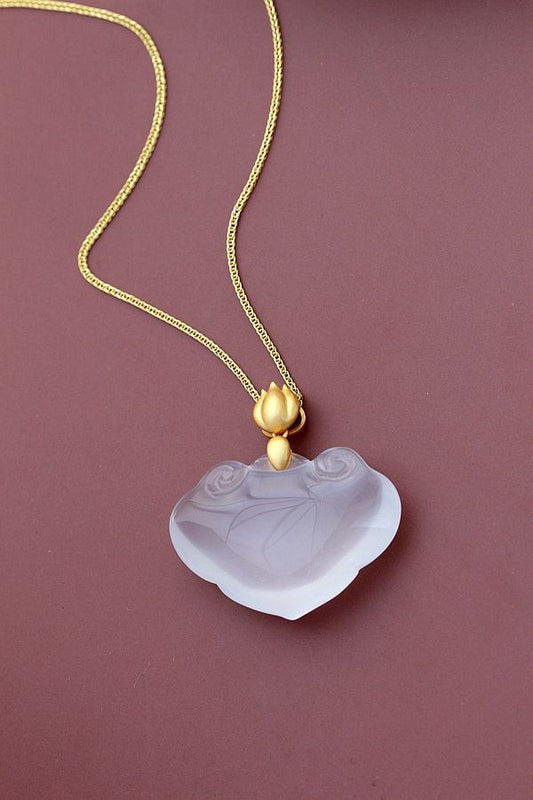 Authentic 925 Sterling Silver Pendant Inlaid Natural Chalcedony Gold Plated Pendant National Style Female Trendy Jewelry Gift