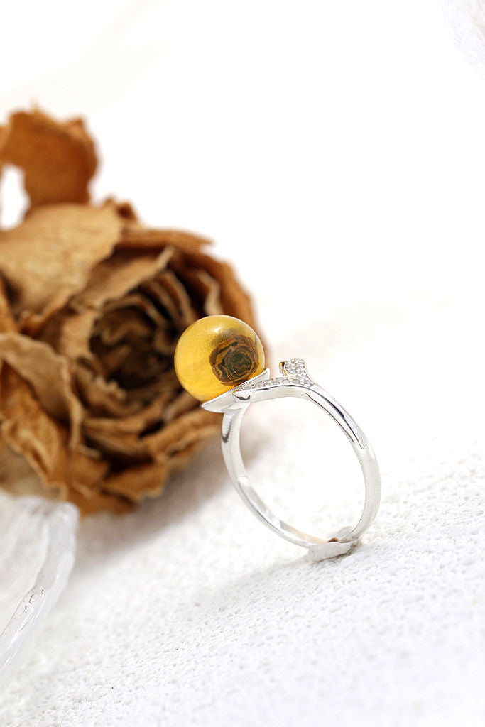 Handmade Inlaid Natural Amber Rings Women Fashion Jewelry Gifts Fish Tail Opening Adjustable Size 925 Sterling Silver Ring