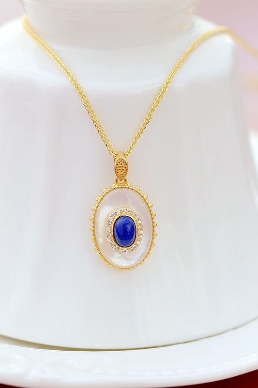 Authentic 925 Sterling Silver Pendant Inlaid Natural Pearl Shellfish Lapis 18K Gold Plated Pendant Fashion Lady Jewelry Gift