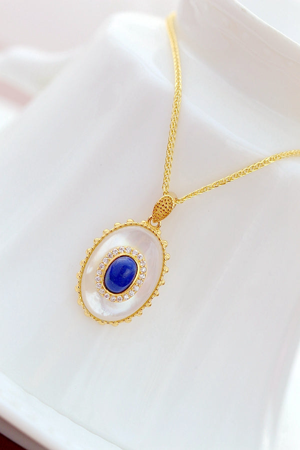 Authentic 925 Sterling Silver Pendant Inlaid Natural Pearl Shellfish Lapis 18K Gold Plated Pendant Fashion Lady Jewelry Gift