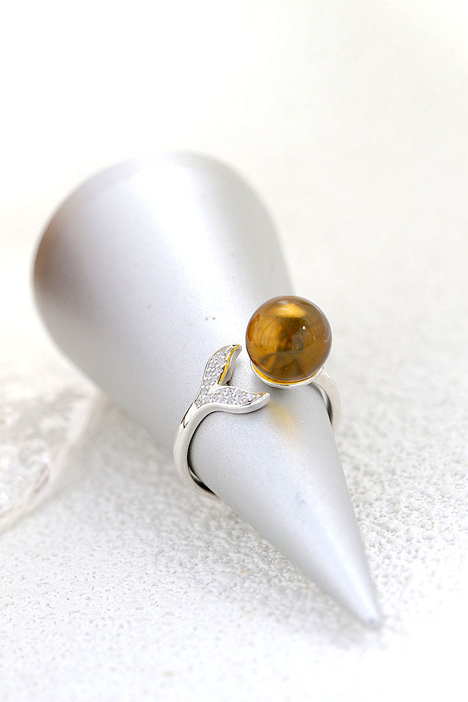 Handmade Inlaid Natural Amber Rings Women Fashion Jewelry Gifts Fish Tail Opening Adjustable Size 925 Sterling Silver Ring