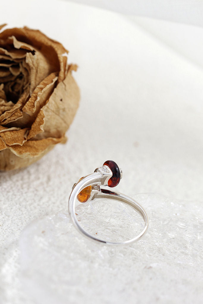 Authentic 925 Sterling Silver Ring Inlaid Natural Amber Interlocking Front Opening Rings Fashion Women For Fine Jewelry Gift
