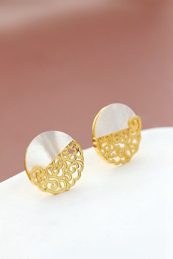 Authentic 925 Sterling Silver Earring Handmade Inlaid Natural Pearl Shellfish Earstuds Lady National Style Charm Jewelry Gift