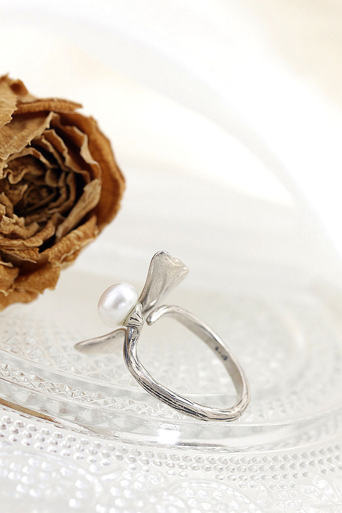 Authentic 925 Sterling Silver Ring Vintage Aesthetic Gingko Leaf Open Adjustable Ring Inlaid Natural Pearl Fashion Women Gift