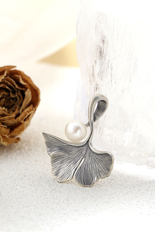 Authentic 925 Sterling Silver Pendant Vintage Aesthetic Gingko Leaf Inlaid Natural Freshwater Pearl Pendants Fashion Women Gift