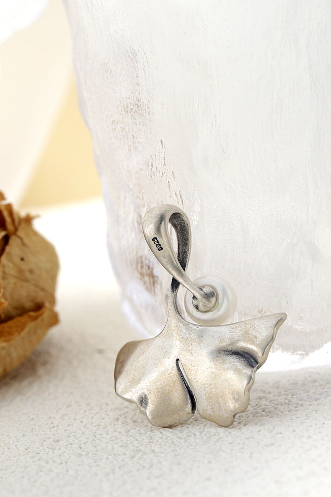 Authentic 925 Sterling Silver Pendant Vintage Aesthetic Gingko Leaf Inlaid Natural Freshwater Pearl Pendants Fashion Women Gift