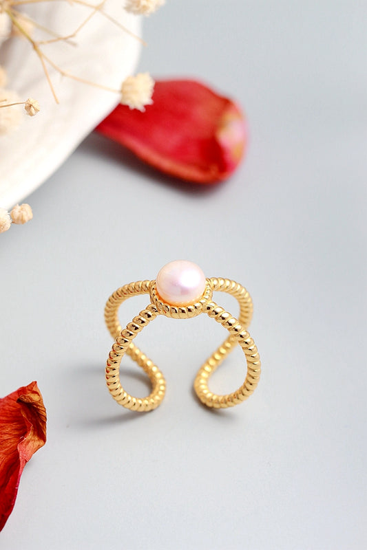 Authentic 925 Sterling Silver Ring Inlaid Natural Freshwater Pearl 18K Gold Plated Ring Creative Trendy Women Jewelry Gift