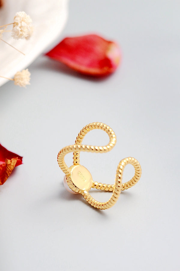Authentic 925 Sterling Silver Ring Inlaid Natural Freshwater Pearl 18K Gold Plated Ring Creative Trendy Women Jewelry Gift