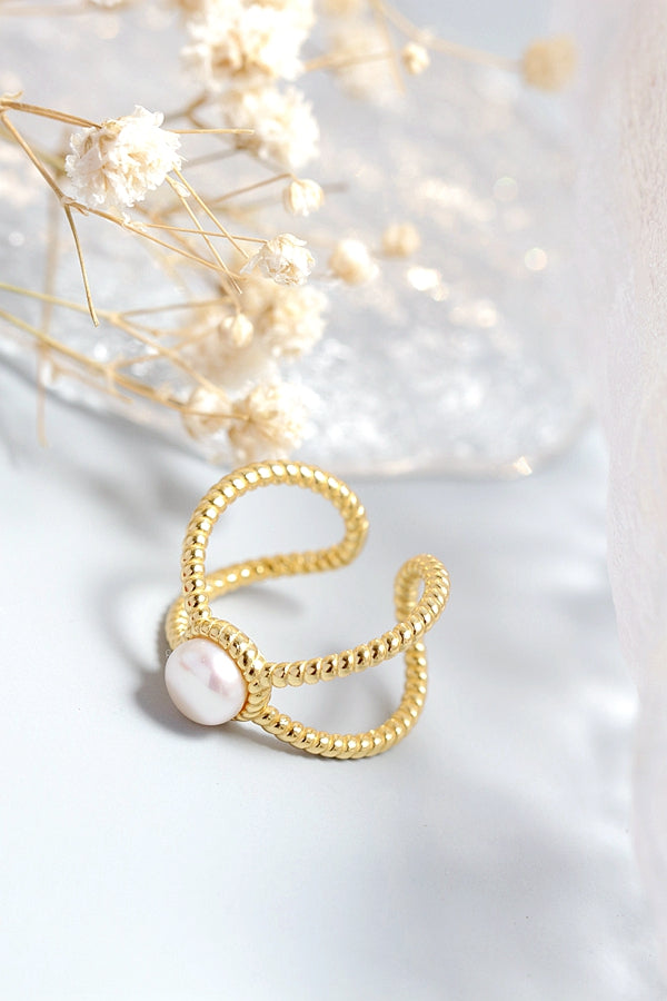 Authentic 925 Sterling Silver Ring Inlaid Natural Freshwater Pearl 18K Gold Plated Ring Creative Trendy Women Jewelry Gift