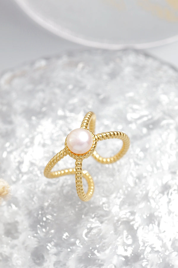 Authentic 925 Sterling Silver Ring Inlaid Natural Freshwater Pearl 18K Gold Plated Ring Creative Trendy Women Jewelry Gift