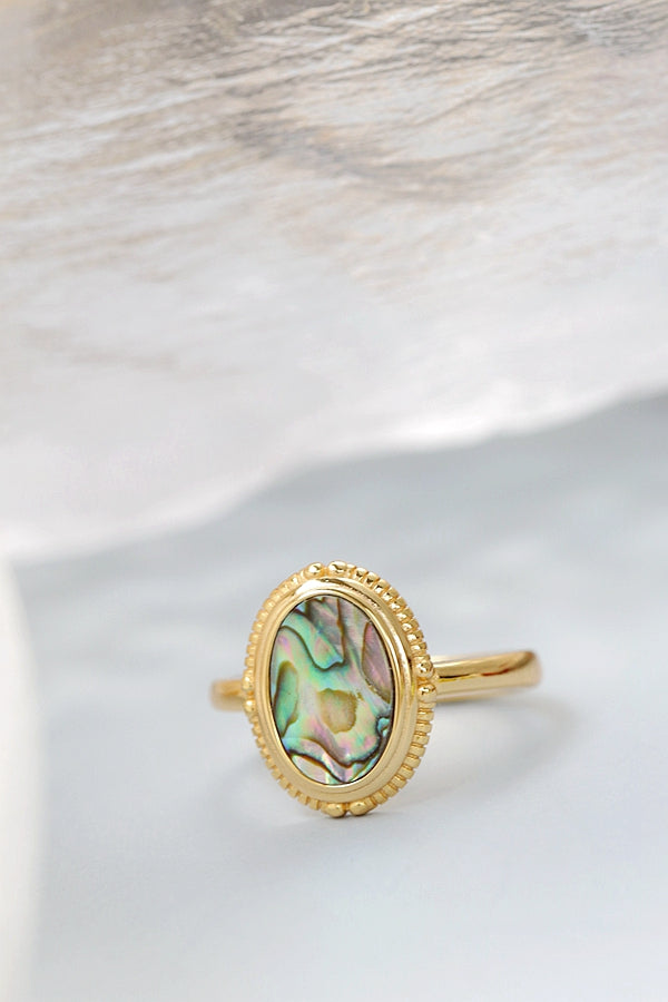 Authentic 925 Sterling Silver Ring Inlaid Natural Abalone Shell Oval Design 18K Gold Plated Ring Simplicity Fashion Jewelry Gift