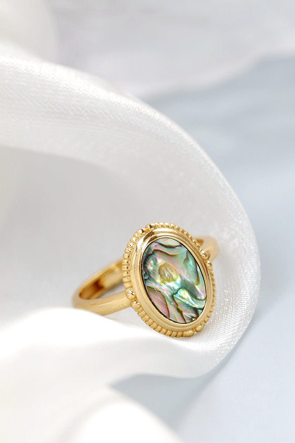 Authentic 925 Sterling Silver Ring Inlaid Natural Abalone Shell Oval Design 18K Gold Plated Ring Simplicity Fashion Jewelry Gift