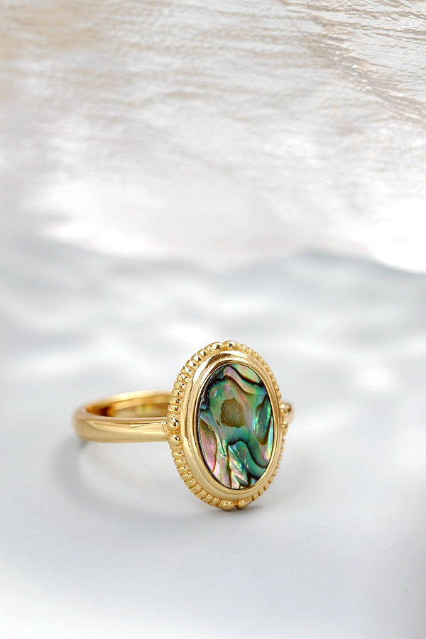 Authentic 925 Sterling Silver Ring Inlaid Natural Abalone Shell Oval Design 18K Gold Plated Ring Simplicity Fashion Jewelry Gift