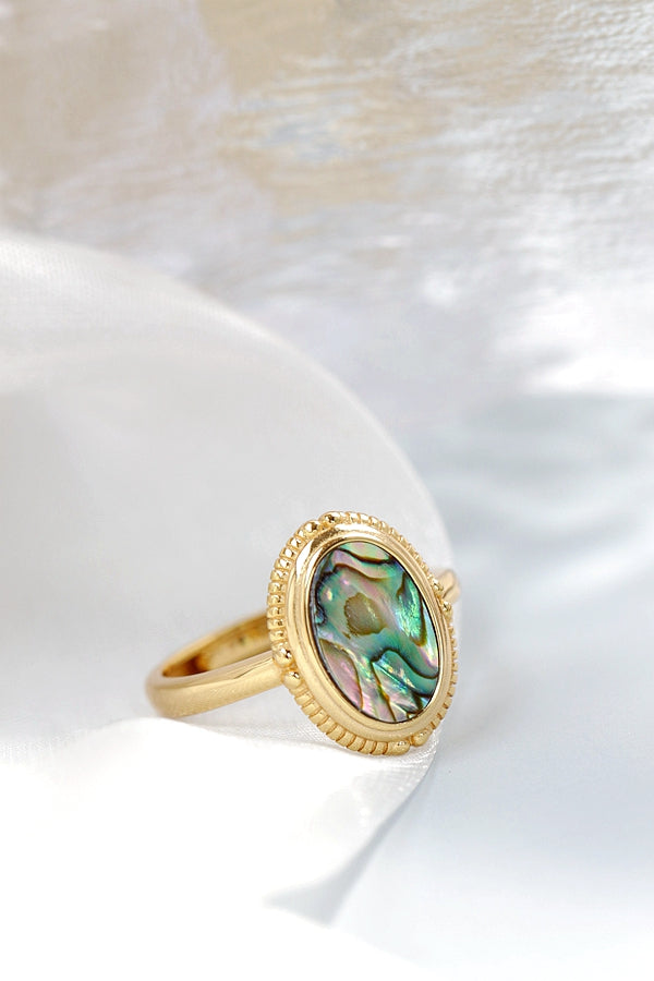 Authentic 925 Sterling Silver Ring Inlaid Natural Abalone Shell Oval Design 18K Gold Plated Ring Simplicity Fashion Jewelry Gift