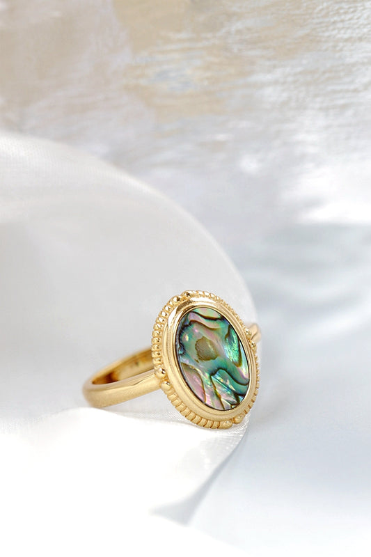 Authentic 925 Sterling Silver Ring Inlaid Natural Abalone Shell Oval Design 18K Gold Plated Ring Simplicity Fashion Jewelry Gift