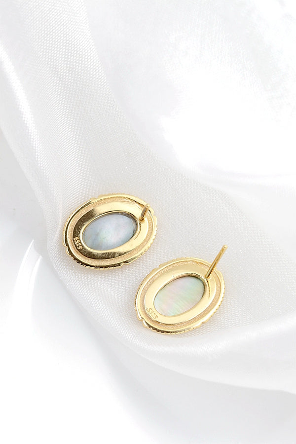 Authentic 925 Sterling Silver Earring Inlaid Natural Abalone Shell 18K Gold Plated Earring Geometric Design Fashion Jewelry Gift