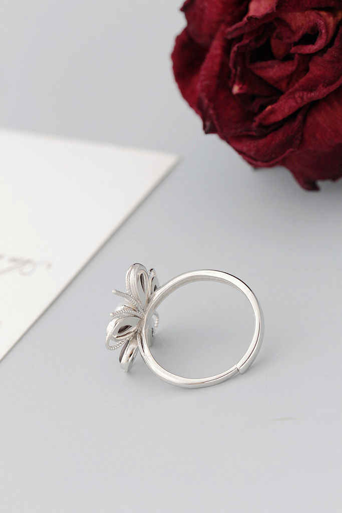 Natural Pearl Shellfish Delicate Flower Shape 925 Sterling Silver Rings Inlaid Natural Freshwater Pearl Lady Ring Jewelry Gift