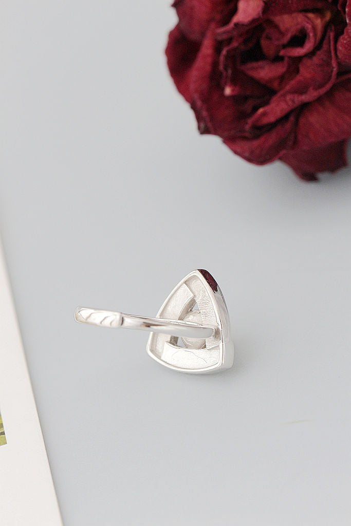 Trendy Geometric Triangular 925 Sterling Silver Rings Inlaid Natural Freshwater Pearl Opening Adjustable Ring Lady Jewelry Gift