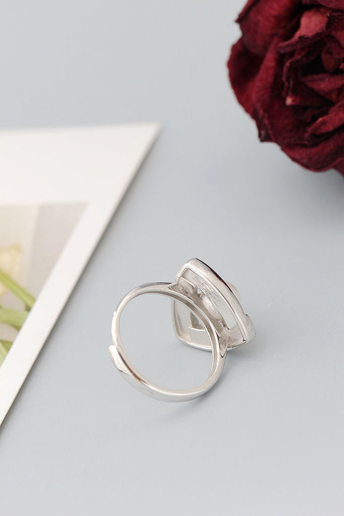 Trendy Geometric Triangular 925 Sterling Silver Rings Inlaid Natural Freshwater Pearl Opening Adjustable Ring Lady Jewelry Gift