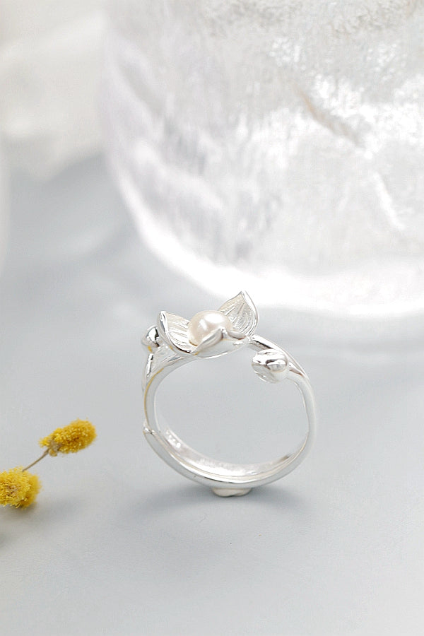 Authentic 925 Sterling Silver Ring Inlaid Natural Freshwater Pearl Fashion Small Flower Petal Rings Elegant Lady Jewelry Gift