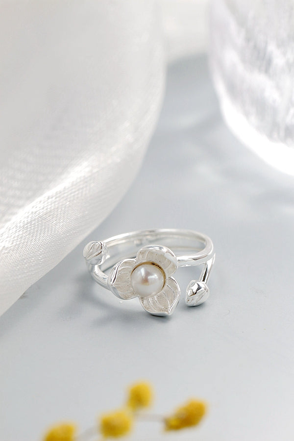 Authentic 925 Sterling Silver Ring Inlaid Natural Freshwater Pearl Fashion Small Flower Petal Rings Elegant Lady Jewelry Gift