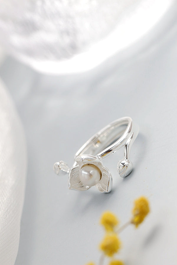 Authentic 925 Sterling Silver Ring Inlaid Natural Freshwater Pearl Fashion Small Flower Petal Rings Elegant Lady Jewelry Gift