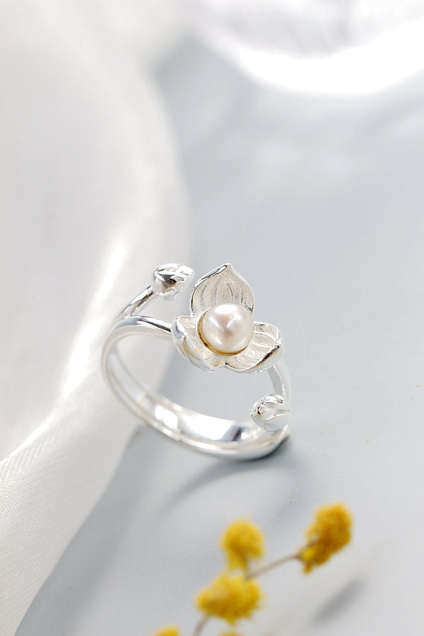 Authentic 925 Sterling Silver Ring Inlaid Natural Freshwater Pearl Fashion Small Flower Petal Rings Elegant Lady Jewelry Gift