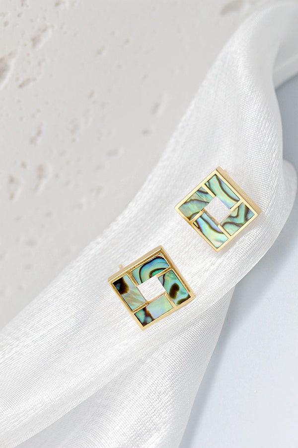 Authentic 925 Sterling Silver Earring Inlaid Natural Abalone Shell 18K Gold Plated Earring Geometric Design Fashion Jewelry Gift