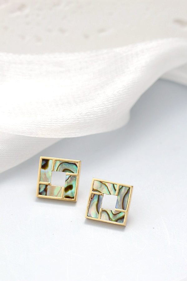 Authentic 925 Sterling Silver Earring Inlaid Natural Abalone Shell 18K Gold Plated Earring Geometric Design Fashion Jewelry Gift