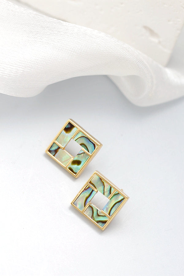 Authentic 925 Sterling Silver Earring Inlaid Natural Abalone Shell 18K Gold Plated Earring Geometric Design Fashion Jewelry Gift