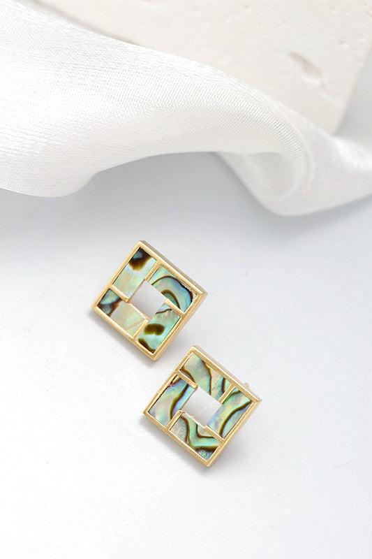 Authentic 925 Sterling Silver Earring Inlaid Natural Abalone Shell 18K Gold Plated Earring Geometric Design Fashion Jewelry Gift