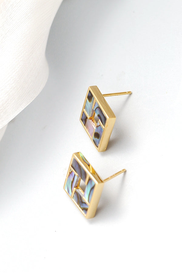 Authentic 925 Sterling Silver Earring Inlaid Natural Abalone Shell 18K Gold Plated Earring Geometric Design Fashion Jewelry Gift