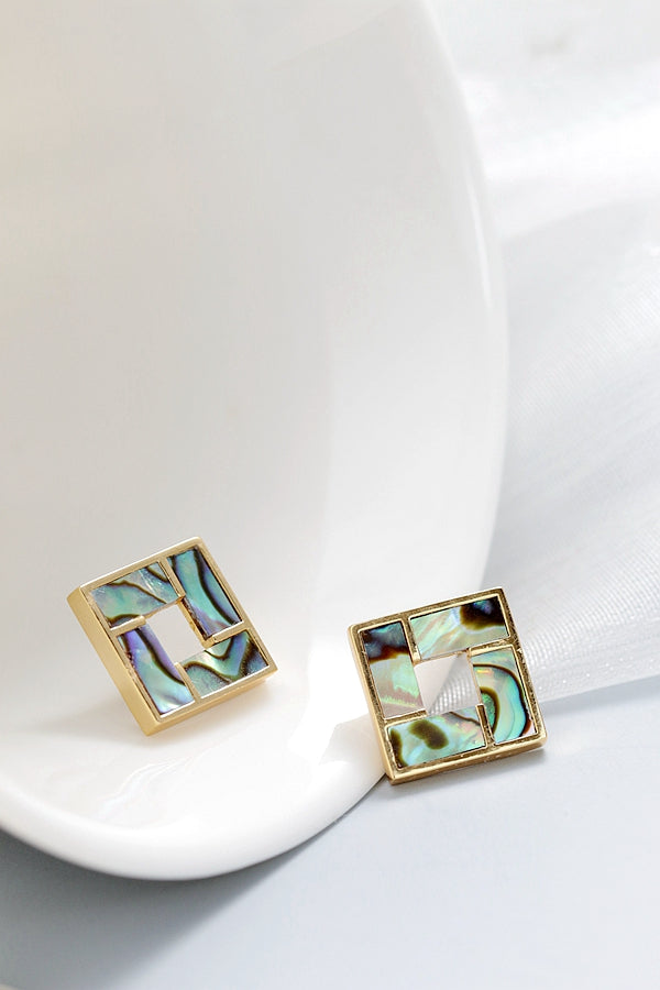 Authentic 925 Sterling Silver Earring Inlaid Natural Abalone Shell 18K Gold Plated Earring Geometric Design Fashion Jewelry Gift