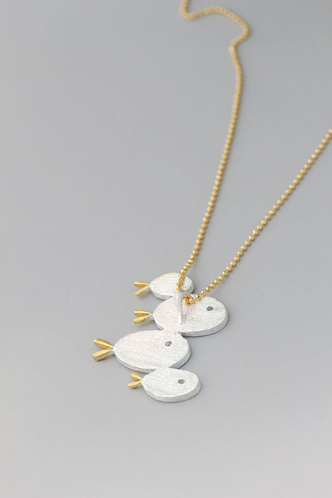 Handcrafted S925 Sterling Silver Ocean Fish Pendant with 18k Gold-Plated Tails and Wire Drawing Texture Pendants Jewelry Gift