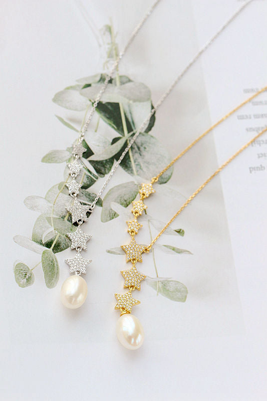 Authentic 925 Sterling Silver Little Star shaped pendant set Inlaid Natural Freshwater Pearl Necklace Women Fashion Jewelry Gift