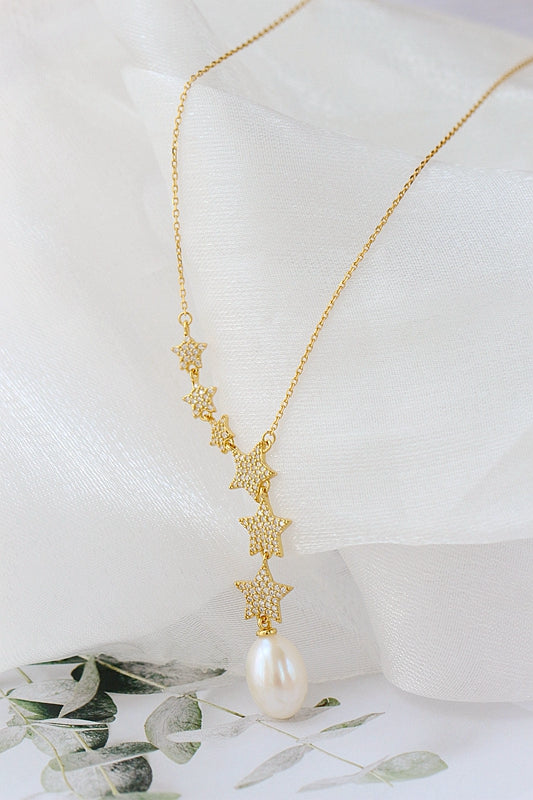 Authentic 925 Sterling Silver Little Star shaped pendant set Inlaid Natural Freshwater Pearl Necklace Women Fashion Jewelry Gift