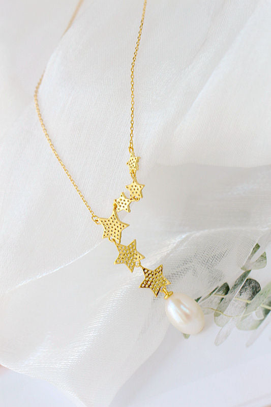 Authentic 925 Sterling Silver Little Star shaped pendant set Inlaid Natural Freshwater Pearl Necklace Women Fashion Jewelry Gift