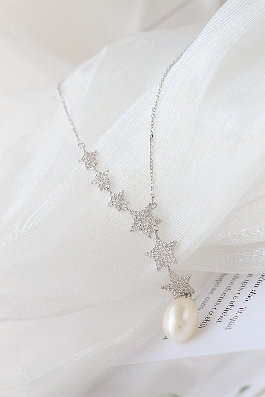 Authentic 925 Sterling Silver Little Star shaped pendant set Inlaid Natural Freshwater Pearl Necklace Women Fashion Jewelry Gift