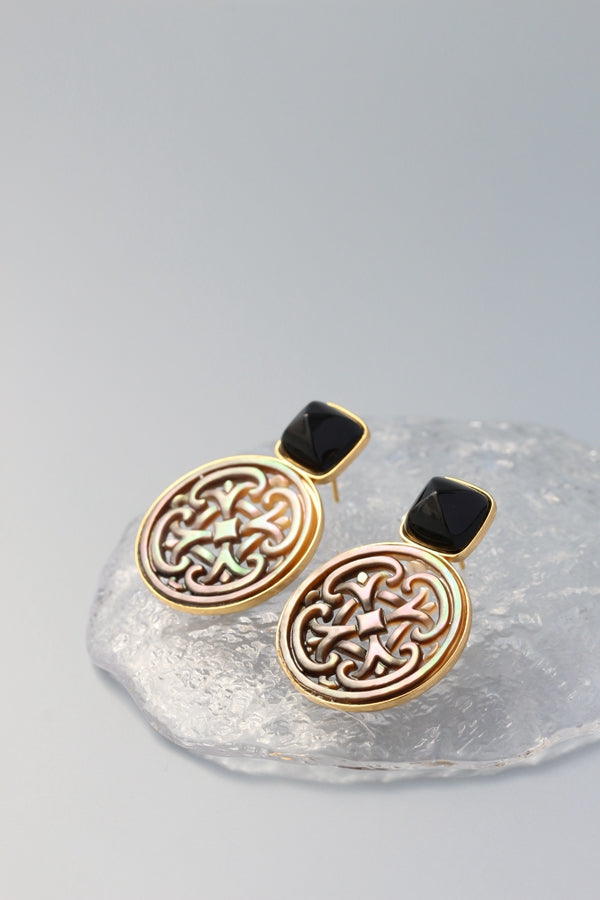 Natural Pearl Shellfish 18K Gold Plated Earring Inlaid Black Agate 925 Sterling Silver Earrings Female Fashion Fine Jewelry Gift