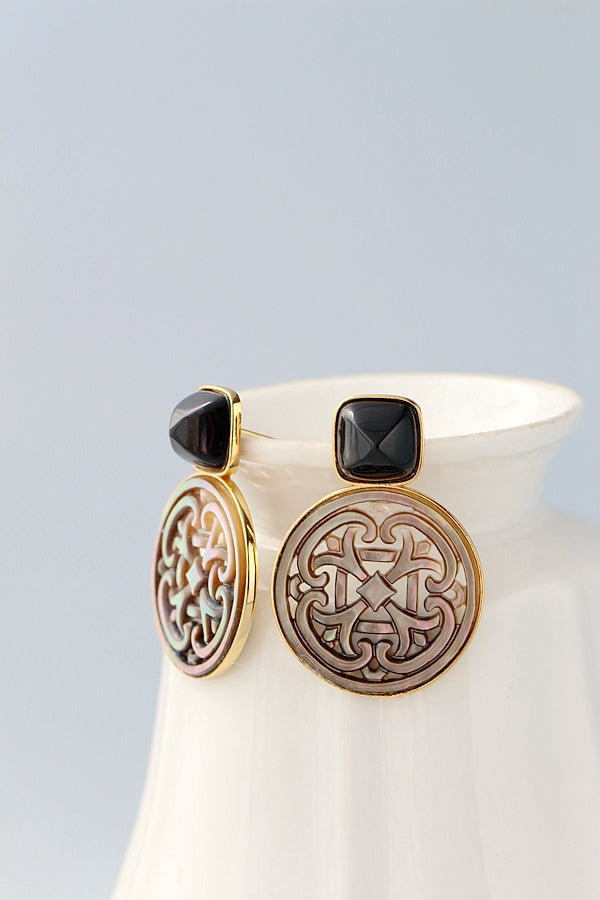 Natural Pearl Shellfish 18K Gold Plated Earring Inlaid Black Agate 925 Sterling Silver Earrings Female Fashion Fine Jewelry Gift